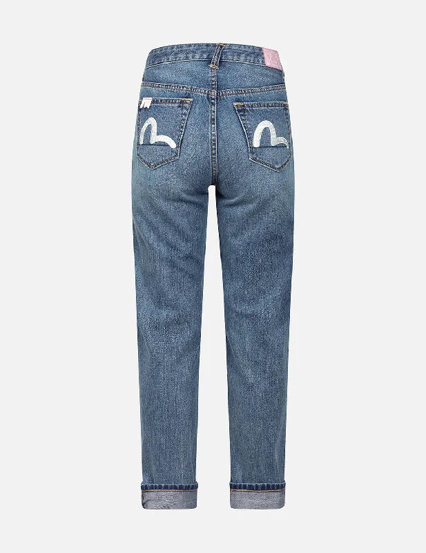 Holiday Jeans for Festive -Seagull Embroidery Straight Fit Jeans