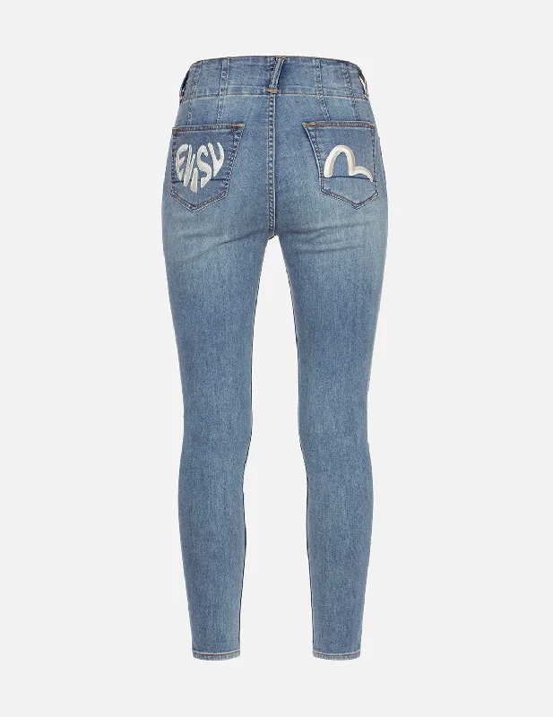 High Waisted Jeans for Shape -Logo and Seagull Embroidery Skinny Jeans