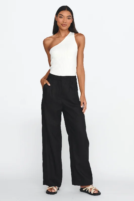 Elegant satin pants for formal dinner attire -Dodie Straight Leg Trouser Pants Linen Black