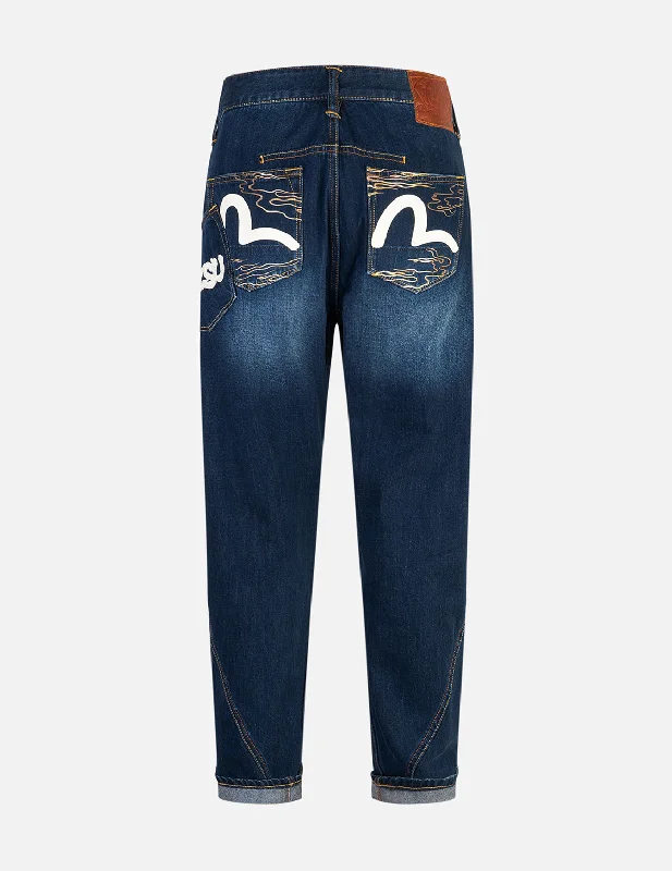 Raw Denim Jeans for Authentic -Seagull and Logo Print 3D Fit Jeans