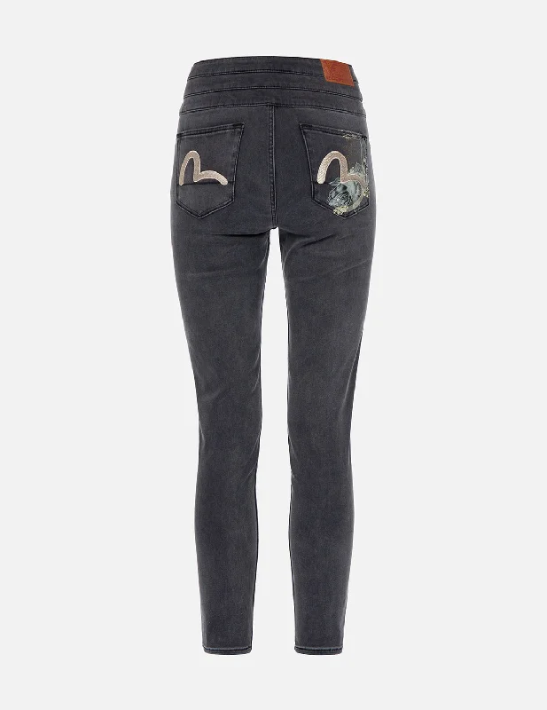 Wide Leg Jeans for Comfort -Koi Print and Seagull Embroidery Super High-Waist Skinny Jeans