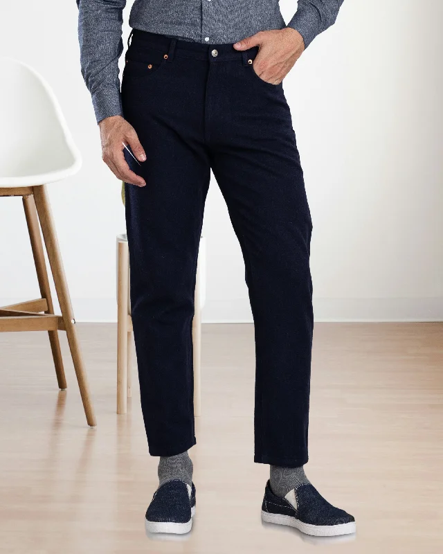 Versatile black pants for any occasion pairing -Navy Wool Jeans