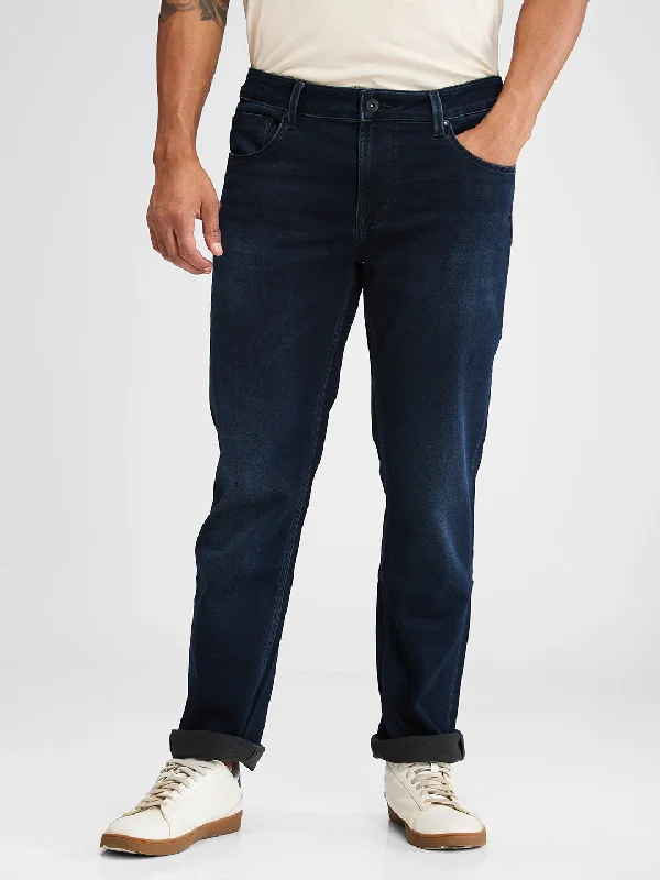 Stonewashed Jeans for Softness -Spykar Blue Regular Fit Mid Rise Jeans For Men