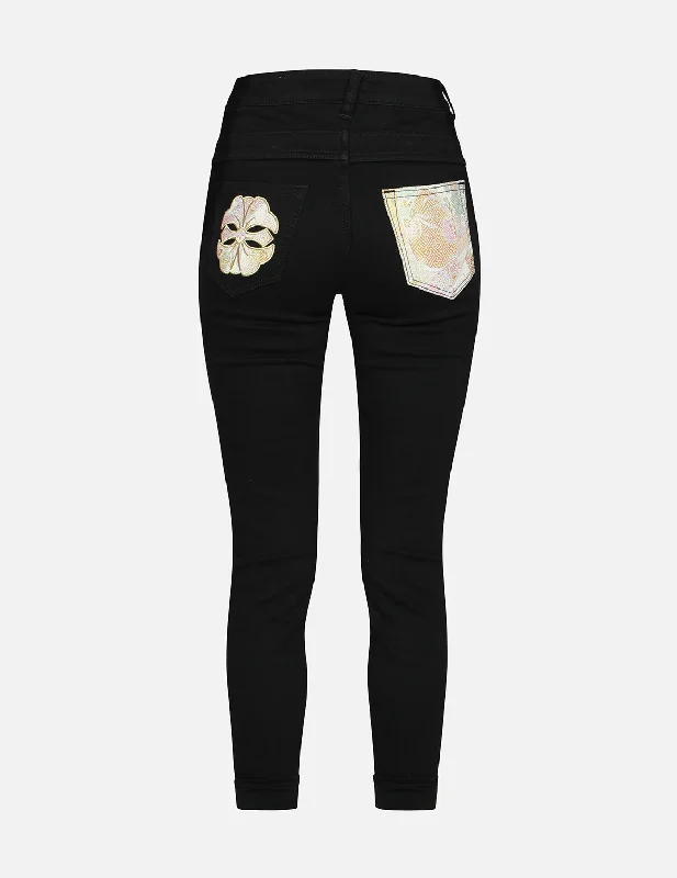 Fishing Jeans for Water -Brocade Kamon and Floral Flow Skinny Fit Jeans