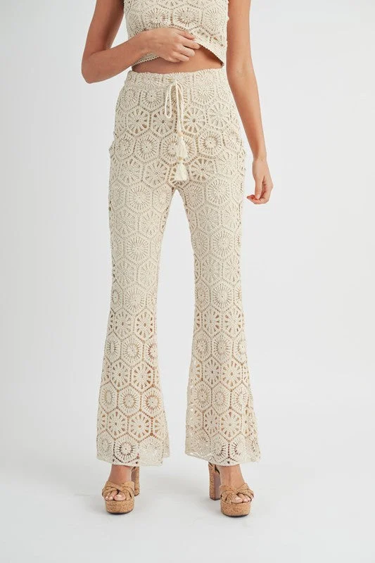 Quick-dry travel pants for adventurous globetrotters -Cape May Crochet Lace Bell Bottom Pants