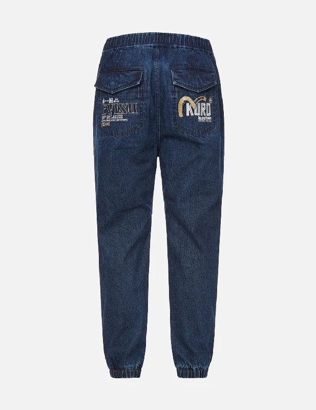 Cuffed Jeans for Stylish Touch -Cast Shadow Effect Logo Embroidered Cropped Straight Fit Jeans