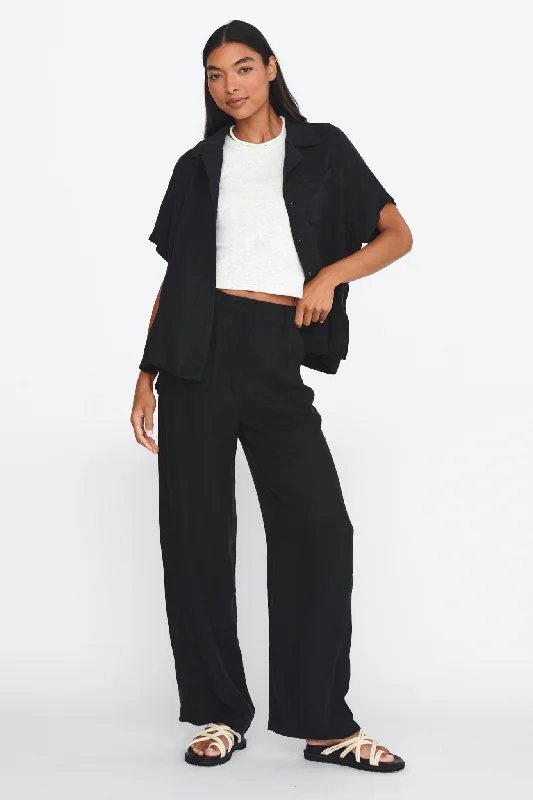 Breathable linen pants for hot summer days -Dodie Straight Leg Trouser Pants Black