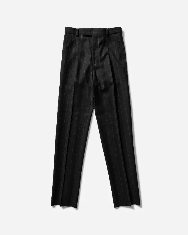 Relaxed fit pants for laid-back comfort wear -Men's Dormeuil Chalk Stripe Pleated Trousers (Type-2) Black