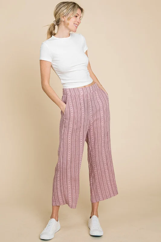 Relaxed chino pants for casual Friday offices -Cotton Bleu by Nu Lab Striped Elastic Waist Wide Leg Pants