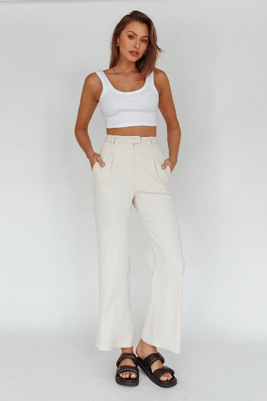 Relaxed fit pants for laid-back comfort wear -Back To Basics High Waist Pants Stone