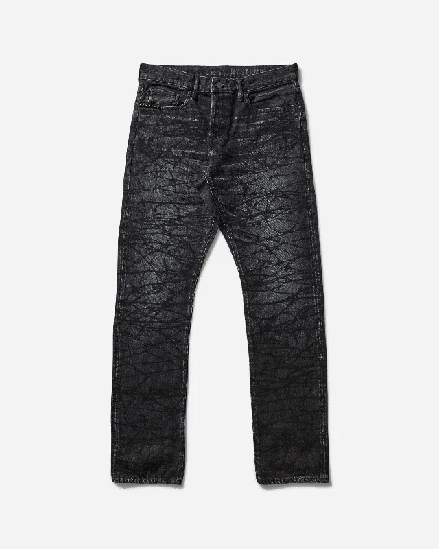 Luxury silk pants for glamorous evening wear -Men's Barbed Wire Denim Pants Black