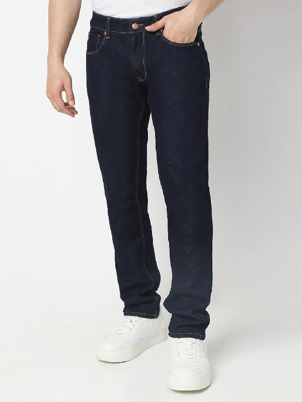 Party Jeans for Night Out -Spykar Raw Blue Regular Fit Mid Rise Jeans For Men