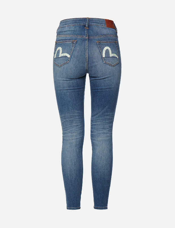 Blue Jeans for Everyday Wear -Logo-pattern Seagull Print Skinny Jeans