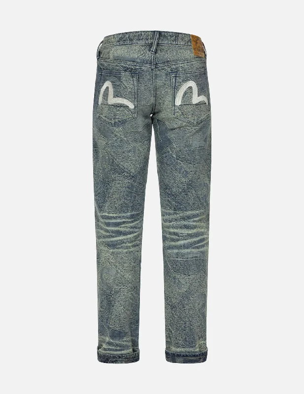 Relaxed Jeans for Comfortable -Washed Seagull Embroidery Regular Straight Fit Jeans #2008