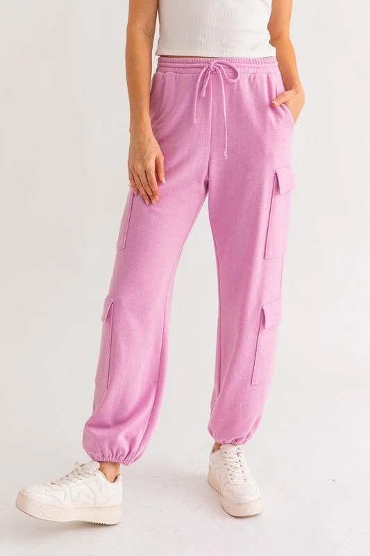 Stylish flare pants for retro party looks -Pink Bliss Cargo Pocketed Jogger Pants - Final Sale