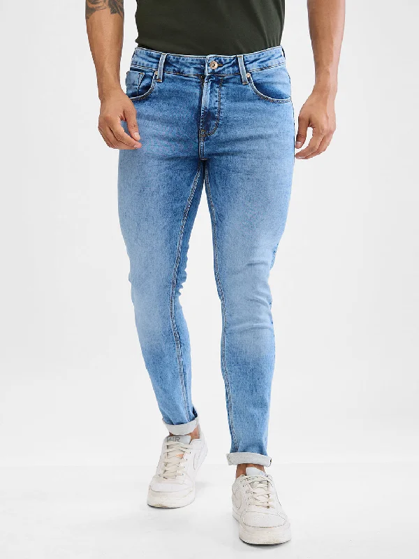 Party Jeans for Night Out -Spykar Light Blue Slim Fit Jeans For Men