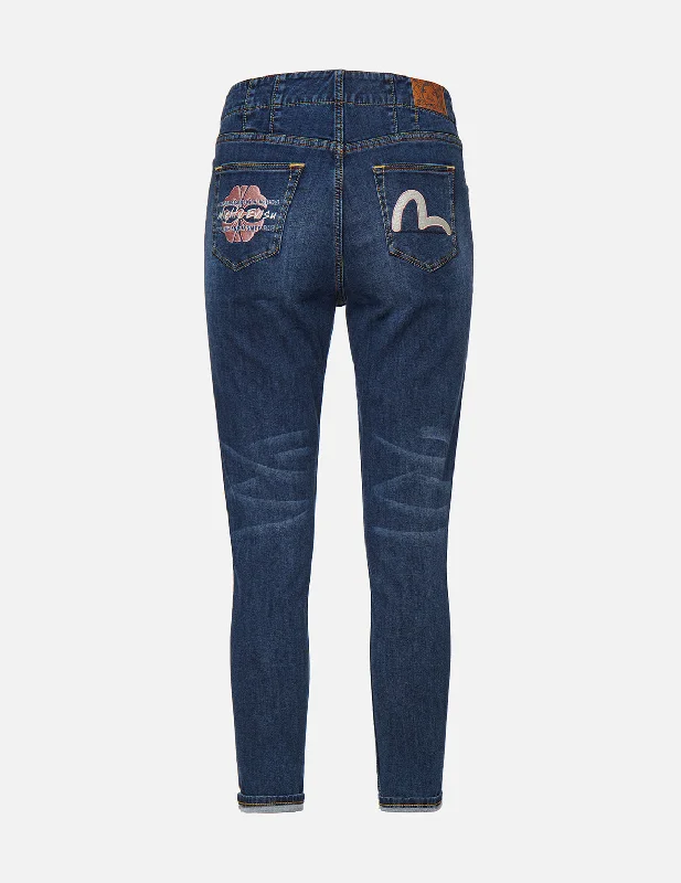 Christmas Jeans for Seasonal -Kamon and Seagull Embroidered Skinny Jeans