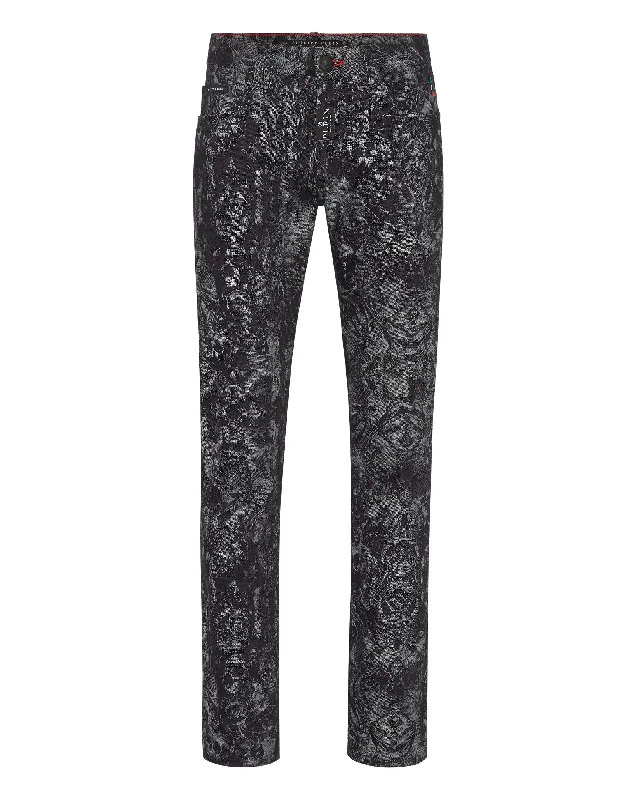 Retro bell-bottom pants for 70s-inspired fashion -Denim Trousers Super Straight Cut Fit Tattoo