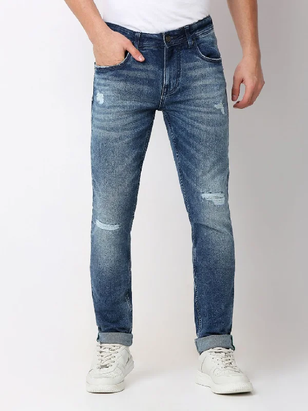 Tapered Jeans for Modern -Spykar Mid Blue Skinny Fit Jeans For Men