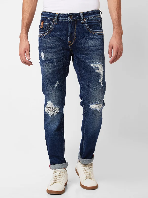 Christmas Jeans for Seasonal -Spykar Men Blue Cotton Mid Rise Jeans