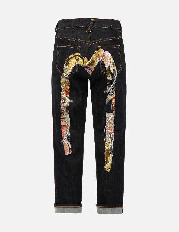 High-end Jeans for Exclusivity -Tattoo Koi Pattern Brushstroke Daicock Embroidery Relax-Fit Jeans