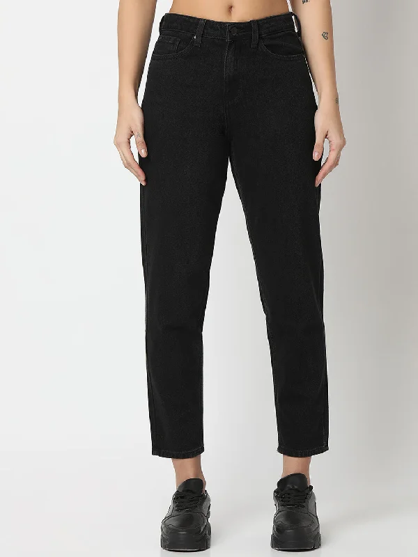 Tapered Jeans for Modern -Spykar Black Mom Fit High Rise Jeans For Women