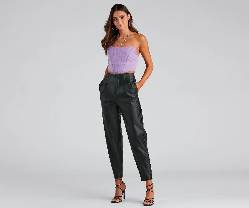 Soft pajama pants for ultimate bedtime comfort -Chic Pleated Faux Leather Trousers