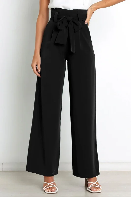 Weather-resistant pants for unpredictable climate needs -Casual Tie-Front Loose Straight Long Pants