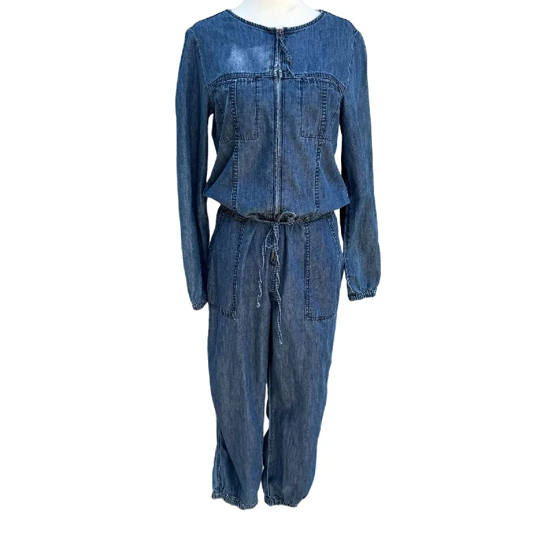 Rugged ripstop pants for extreme adventure durability -Gap Vintage Long Sleeve Drawstring Waist Zip Front Elastic Hem Denim Jumpsuit -S