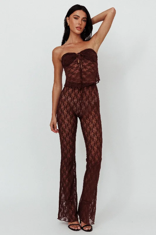 Pleated trousers pants for sophisticated gentleman charm -A La Mode Lace Pants Brown