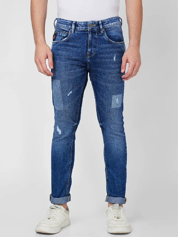 Cropped Jeans for Summer Look -Spykar Mid Rise Tapered Fit Blue Jeans For Men