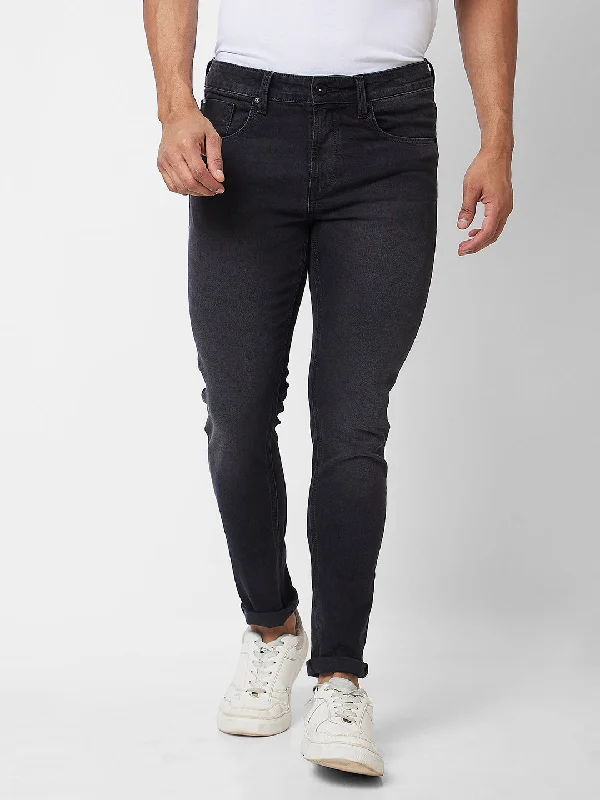 Boyfriend Jeans for Relaxed -Spykar Low Rise Super Slim Fit Black Jeans For Men