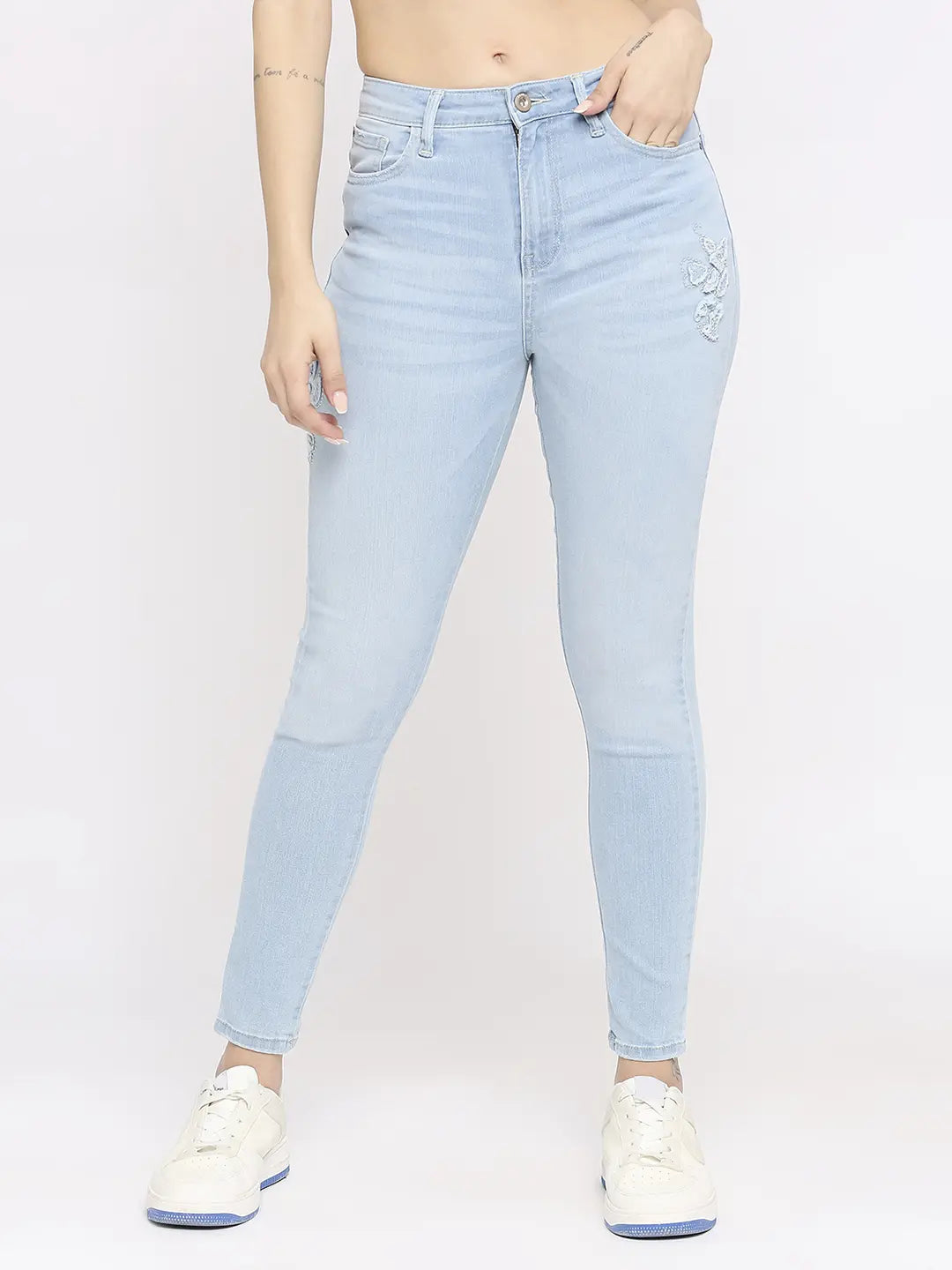 Mom Jeans for Vintage Appeal -Spykar Women Light Blue Lycra Super Skinny - Clean Look High Rise Jeans-(Alexa)