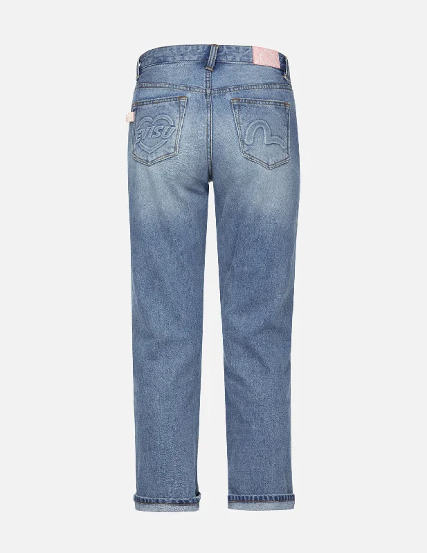 Father's Day Jeans for Present -Seagull and Heart Embossed Fashion Fit Jeans