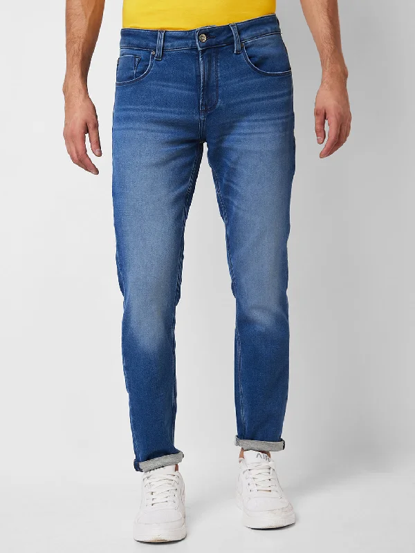 Distressed Jeans for Edgy Style -Spykar Mid Rise Slim Fit Blue Jeans For Men