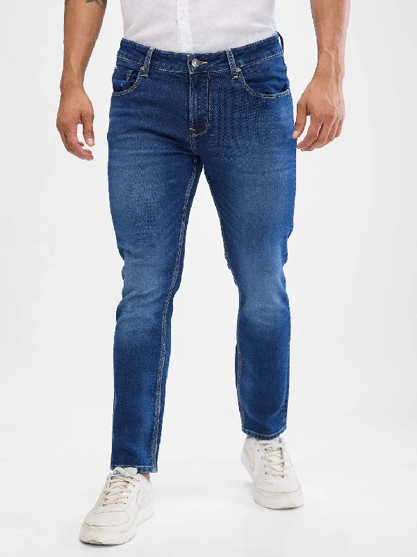 Mother's Day Jeans for Gift -Spykar Mid Blue Slim Fit Jeans For Men