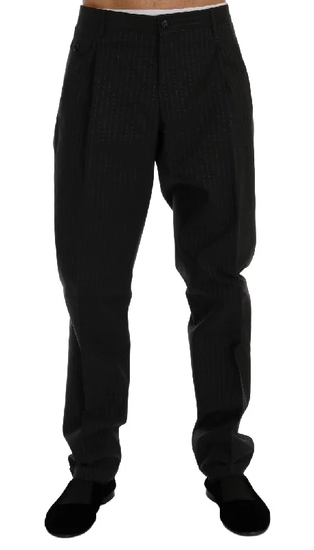 Tailored ankle pants for chic office outfits -Dolce & Gabbana Elegant Striped Straight Fit Dress Men's Trousers