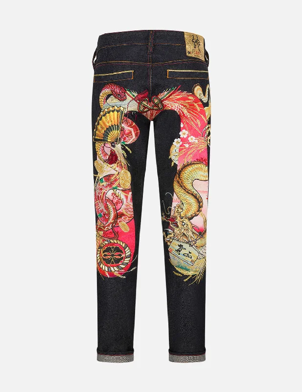 Skinny Jeans for Slim Fit -2025 Limited Edition Year of the Snake Carrot Fit Raw Jeans #2017