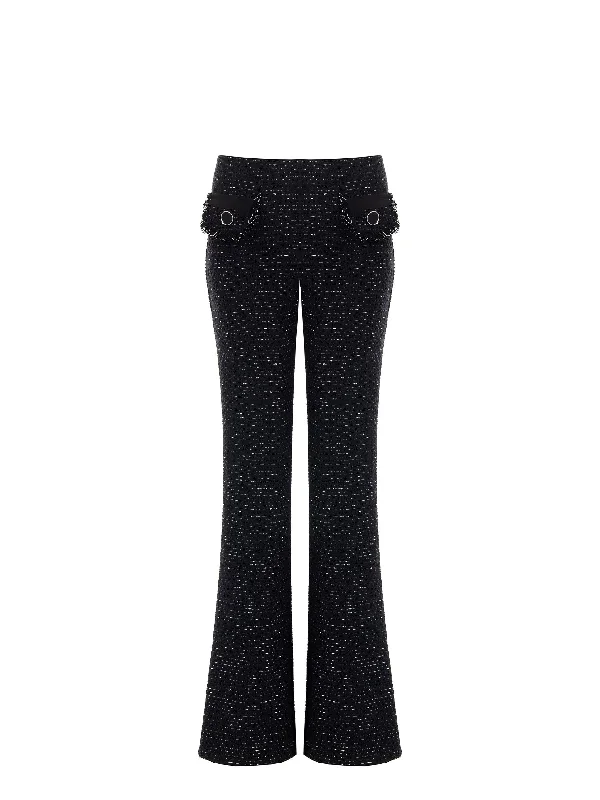 Versatile black pants for any occasion pairing -Tweed Trousers