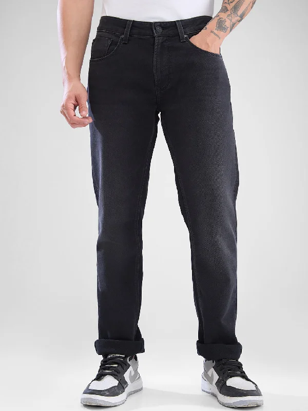 Business Jeans for Dressy -Spykar Charcoal Black Regular Jeans For Men