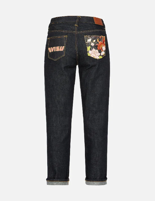 Slim Boyfriend Jeans for Hybrid -Goldfish and Floral Flow Embroidery Straight Fit Denim Jeans