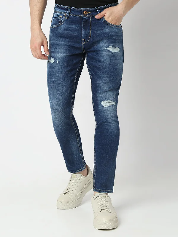 Embroidered Jeans for Detail -Spykar Mid Blue Slim Fit Mid Rise Jeans For Men