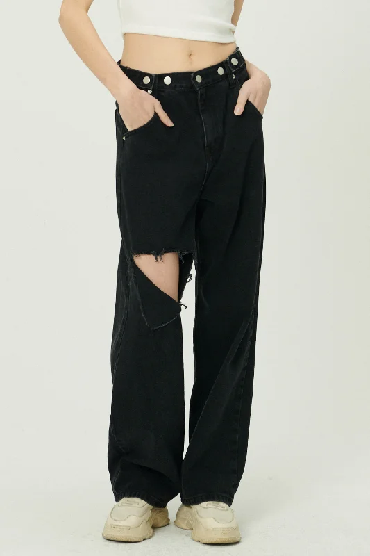 Lightweight travel pants for long flight comfort -Elo Cutout Wide Leg Jeans