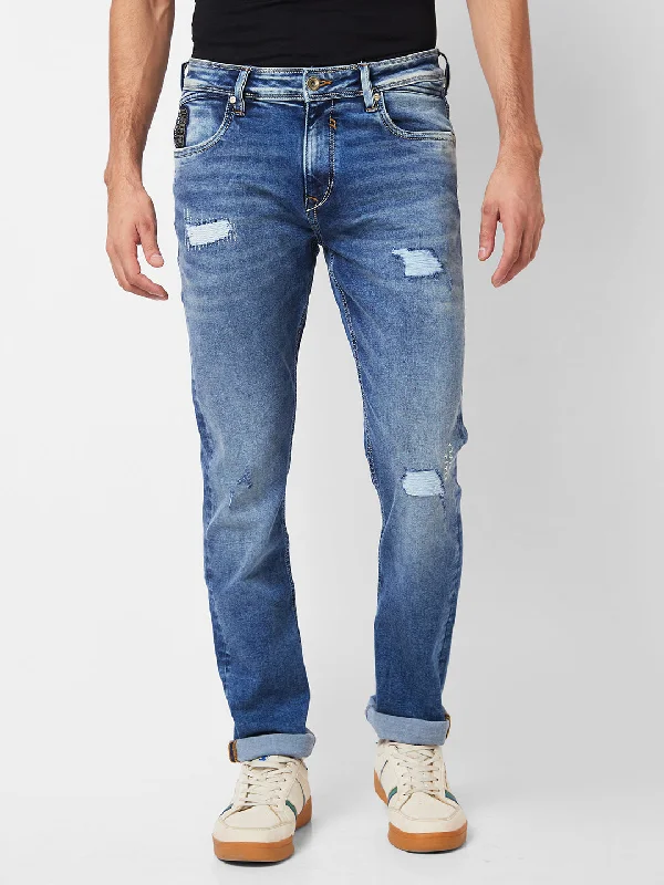 Cropped Jeans for Summer Look -Spykar Mid Rise Comfort Fit Blue Jeans For Men