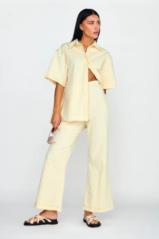 Stylish wide-leg pants for bold evening looks -Light Aura Long Pants Buttermilk