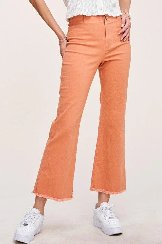 Tailored dress pants for professional office meetings -La Miel Frayed Hem Cropped Wide Leg Pants