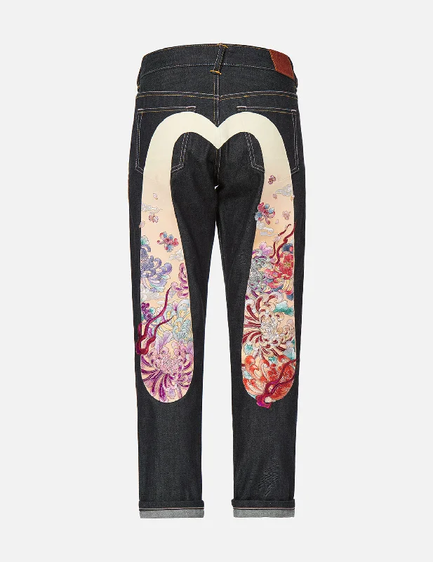 Weekend Jeans for Lazy -Gradated Floral Motif Embroidered Daicock Boyfriend Jeans