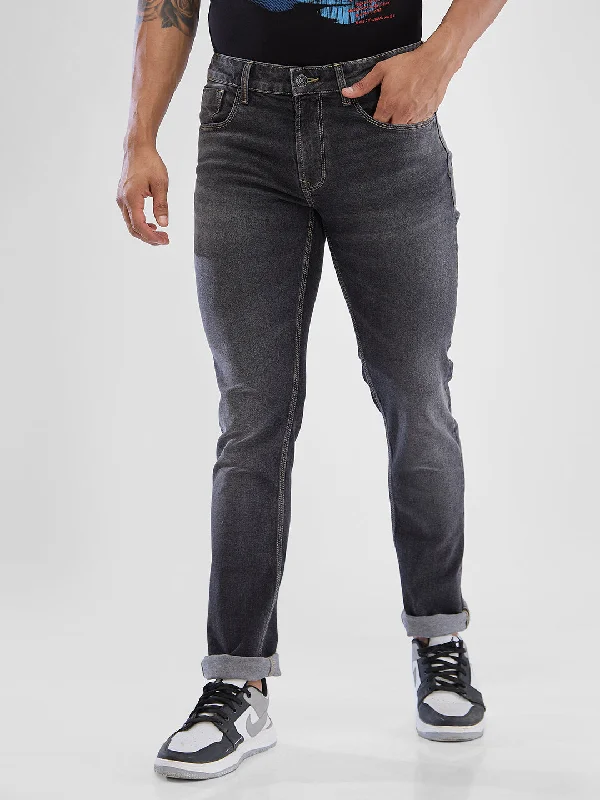 Embellished Back Pocket Jeans for Glamour -Spykar Charcoal Black Regular Jeans For Men