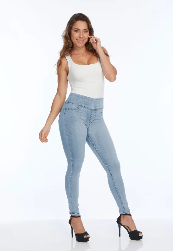 Breathable mesh pants for hot weather sports -Light Blue Jeans With Power Stretch Fabric LIOR | Jane