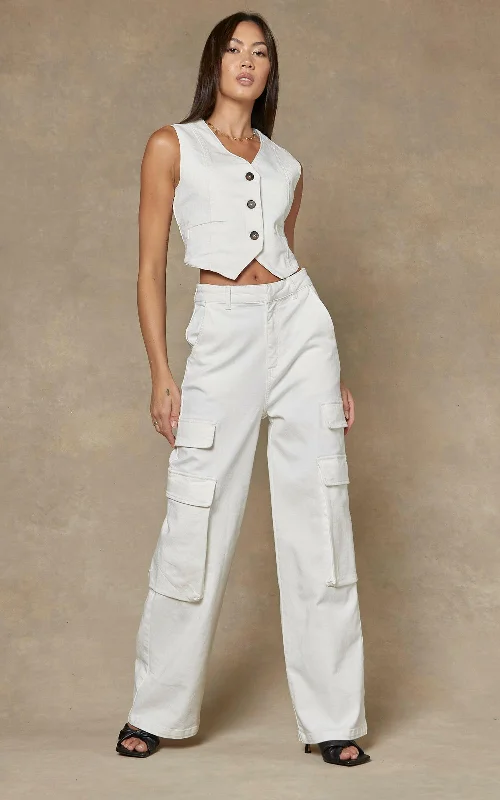 Tailored ankle pants for chic office outfits -Cargo Ivory Wide Leg Pants